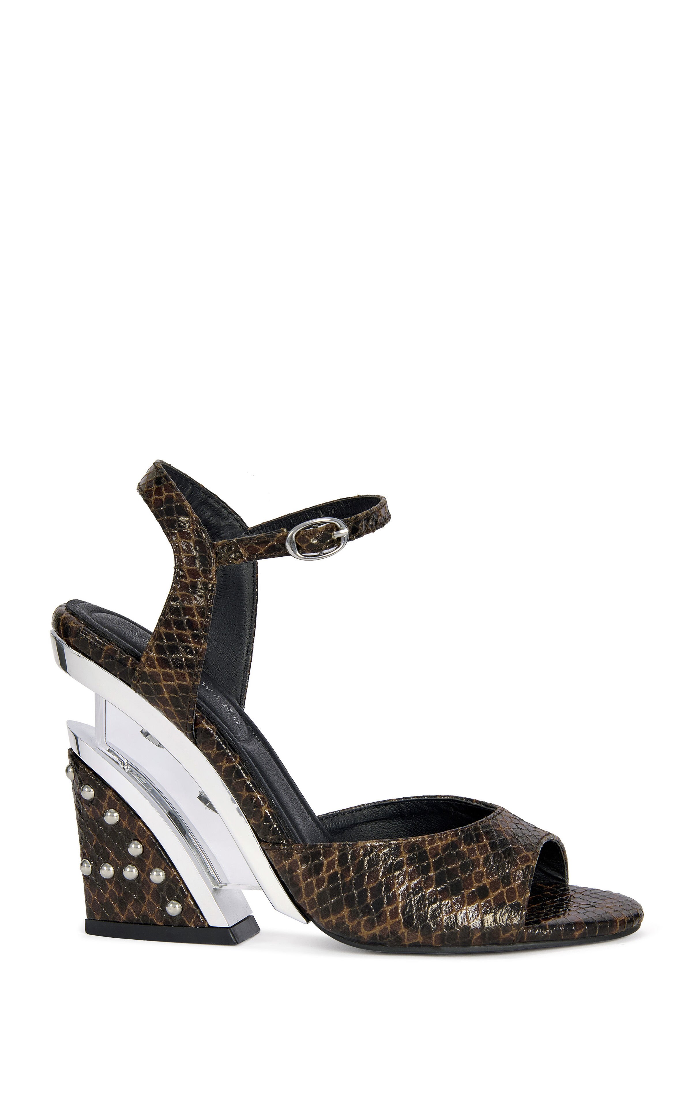 AZALEA WANG Women's Della Brown Snake Block Sandals