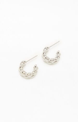Silver 14K Gold Plated Braided Hoop Earrings image number 3