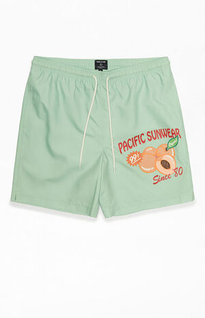 Recycled Pacific Sunwear Green Peaches 17" Swim Trunks image number 1