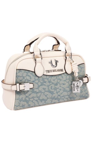 Brooks Leopard Denim Belted Satchel Bag image number 2