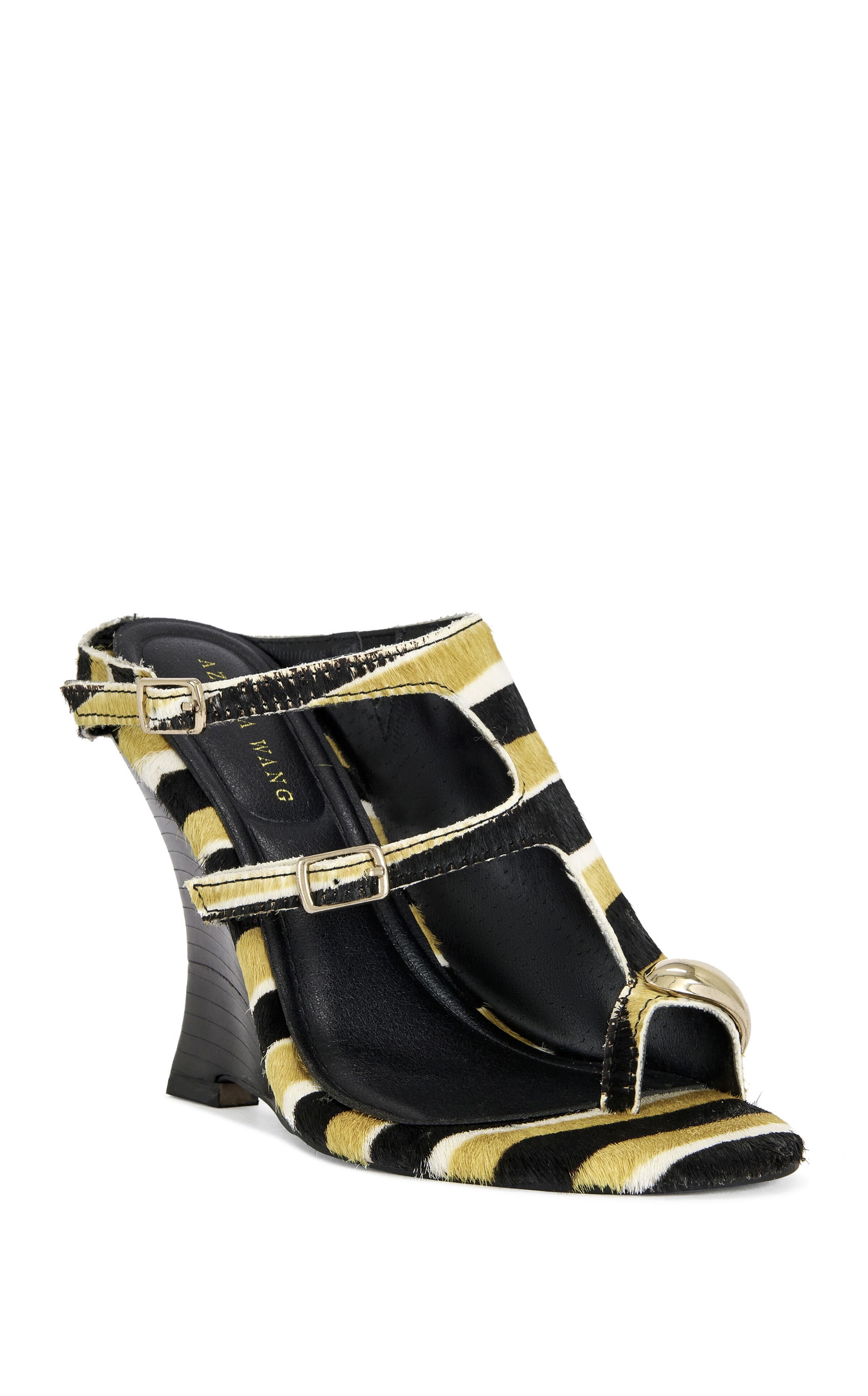 AZALEA WANG Women's Giannis Striped Wedge Sandals