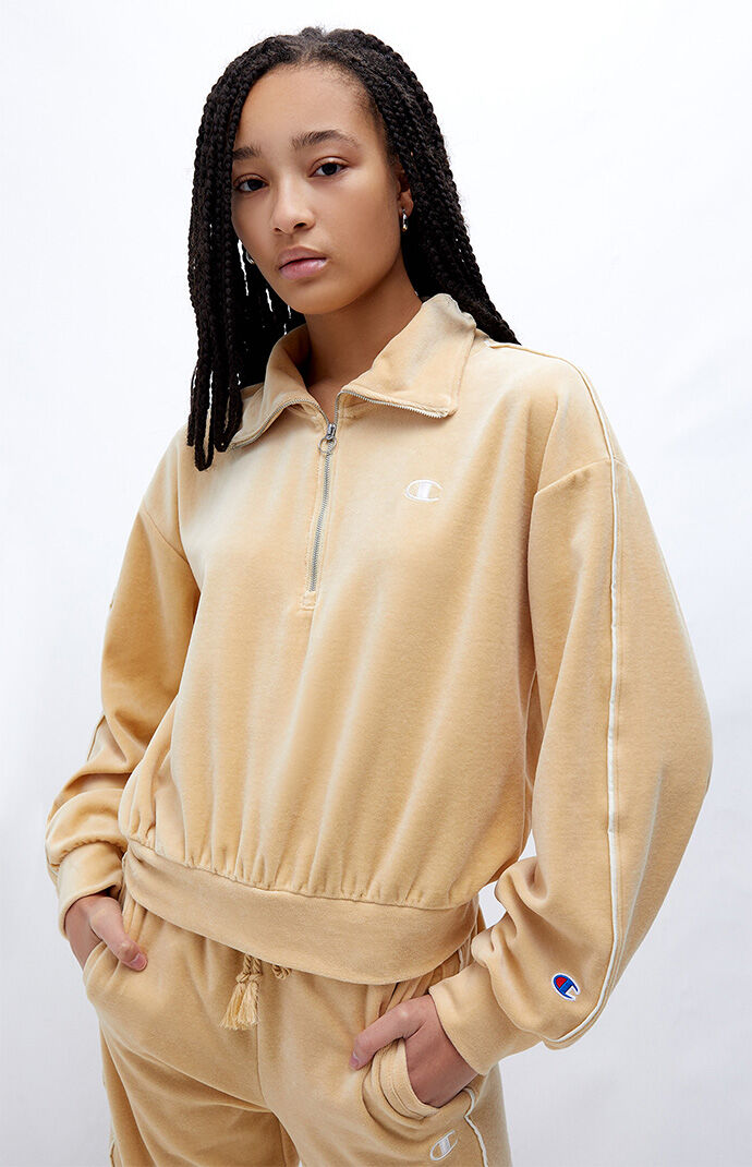 Champion Velour Satin Trim Half Zip Sweatshirt PacSun