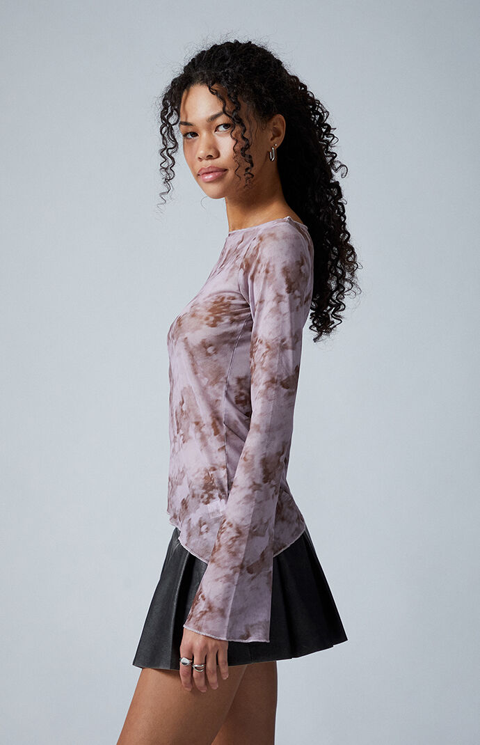 Third Charm Gretchen Mesh Printed Boat Neck Long Sleeve Top | Pacsun