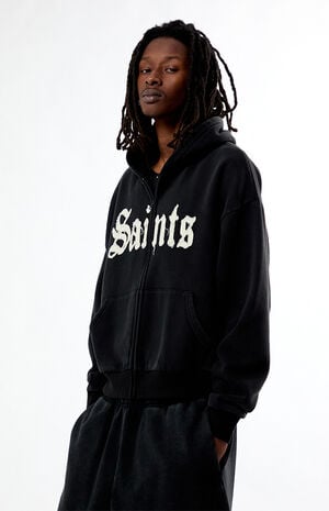 Saints Raw Applique Cropped Full Zip Hoodie&nbsp; image number 3