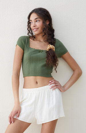Zinnia Pointelle Lace Sweater T-Shirt image number 1