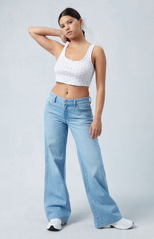Eco Light Blue Low Rise Baggy Jeans image number 4