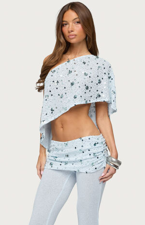 Zephyra Beaded & Sequin One Shoulder Poncho image number 2