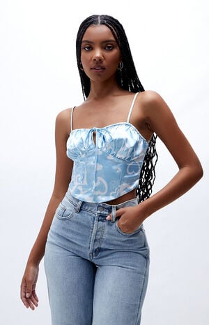 Printed Tie Front Corset Top image number 1