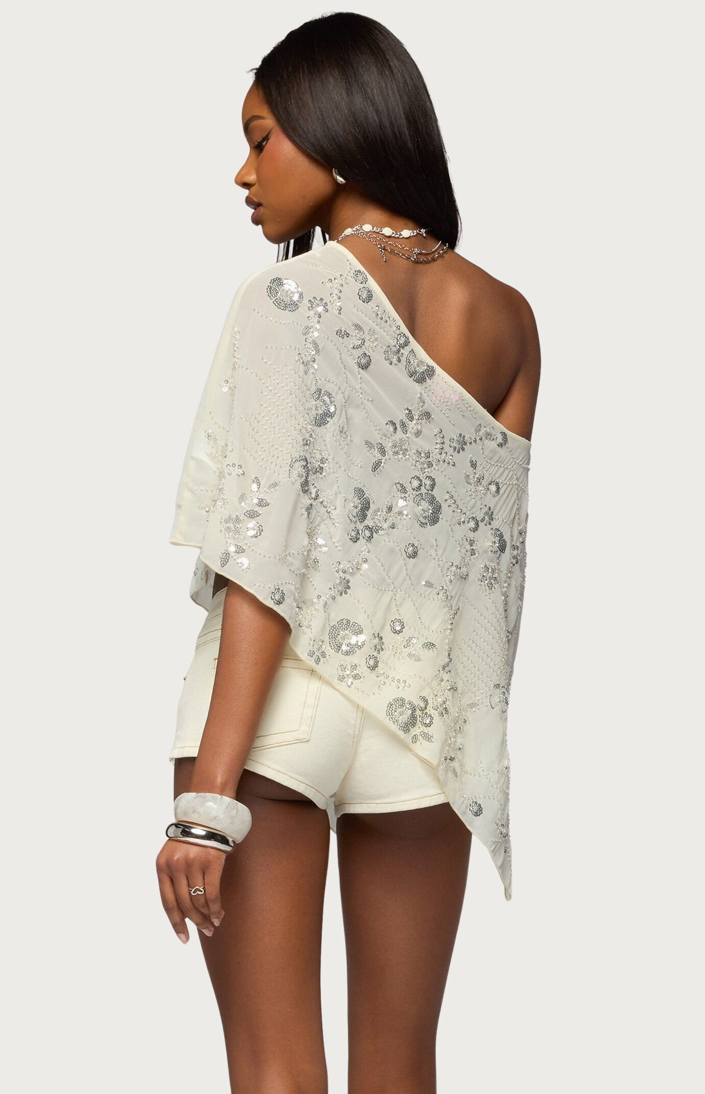 Edikted Triana Bead and Sequin Chiffon Poncho