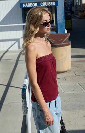 Burgundy Lucky Lace Tube Top image number 2