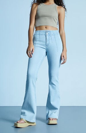 Light Blue High Waisted Slim Flare Jeans image number 3