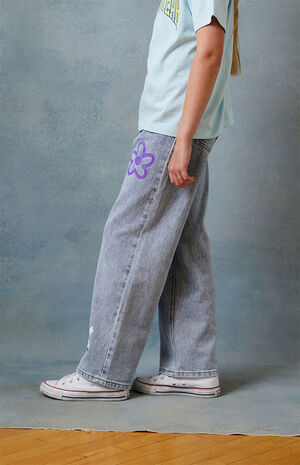 Graphic Medium Blue Baggy Jeans image number 4