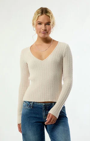Maple Cable Knit V-Neck Sweater image number 2