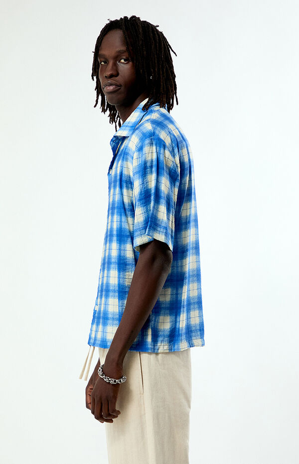 blue and white plaid dress shirt Men's Nathan Short Sleeve Zara Women's Black Sweater Style Blue miles 185 pounds Color:Blue/White