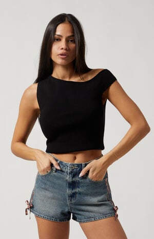 Cheetah Stripe High Waisted Denim Festival Shorts image number 3