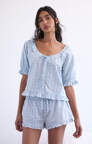 Printed Ruffle Short Sleeve Pajama Top image number 2