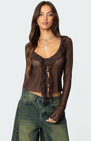 Sheer Mesh Ruffled Top image number 1