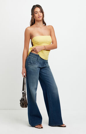 Casey Low Rise Baggy Jeans Stacked Scoop Pocket Dark Blue image number 2