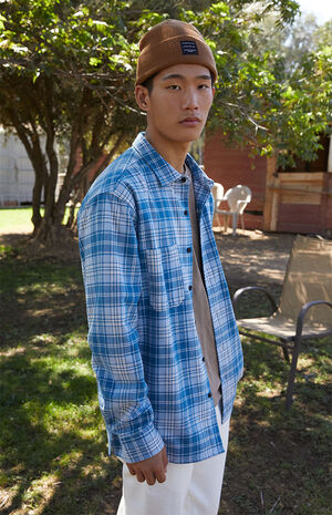 Blue Heavy Long Sleeve Plaid Shirt Blue Heavy Long Sleeve Plaid Shirt image number null