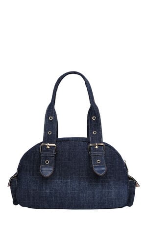 Dark Denim Multi Patch Satchel Bag image number 4