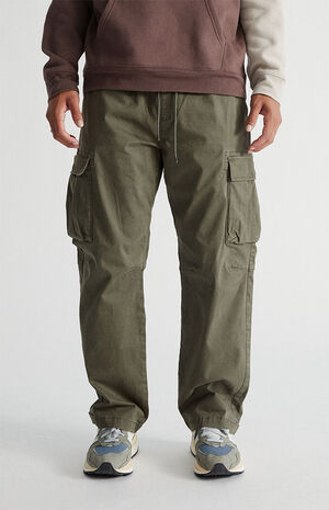 Olive Cotton Baggy Cargo Pants image number 3