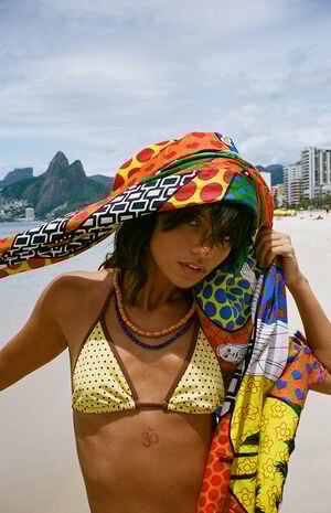 Yellow Polka Dot Piper Binded Triangle Bikini Top image number 1