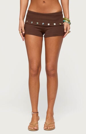Masha Iridescent Button Foldover Shorts image number 1