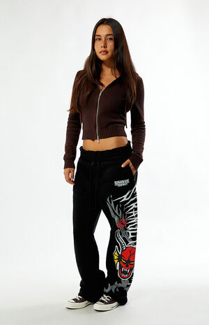 x Stranger Things Black Hellfire Club Baggy Sweatpants image number 2