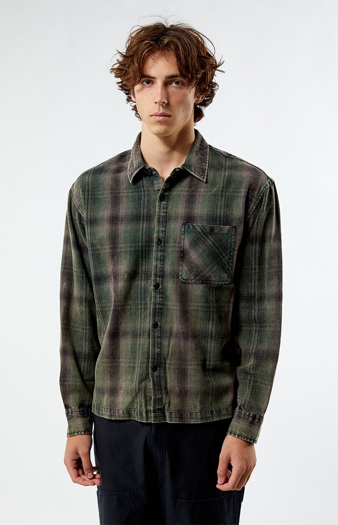 Pacsun Black & Green Washed Cropped Flannel Shirt