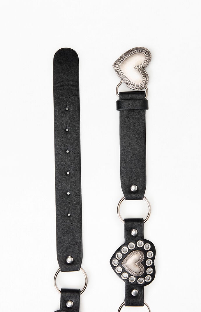 Heart Belt - Black Italian Leather Silver Heart Belt