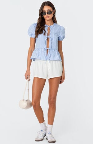 Puffed Sleeve Tie Front Top image number 2