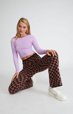 Brown Printed Sweater Flare Pants image number 4