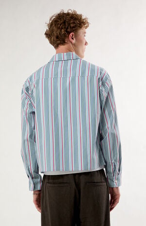 Blue Striped Noto Long Sleeve Cropped Shirt image number 4