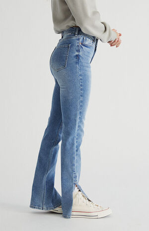 Medium Blue High Waisted Slim Flare Jeans image number 2