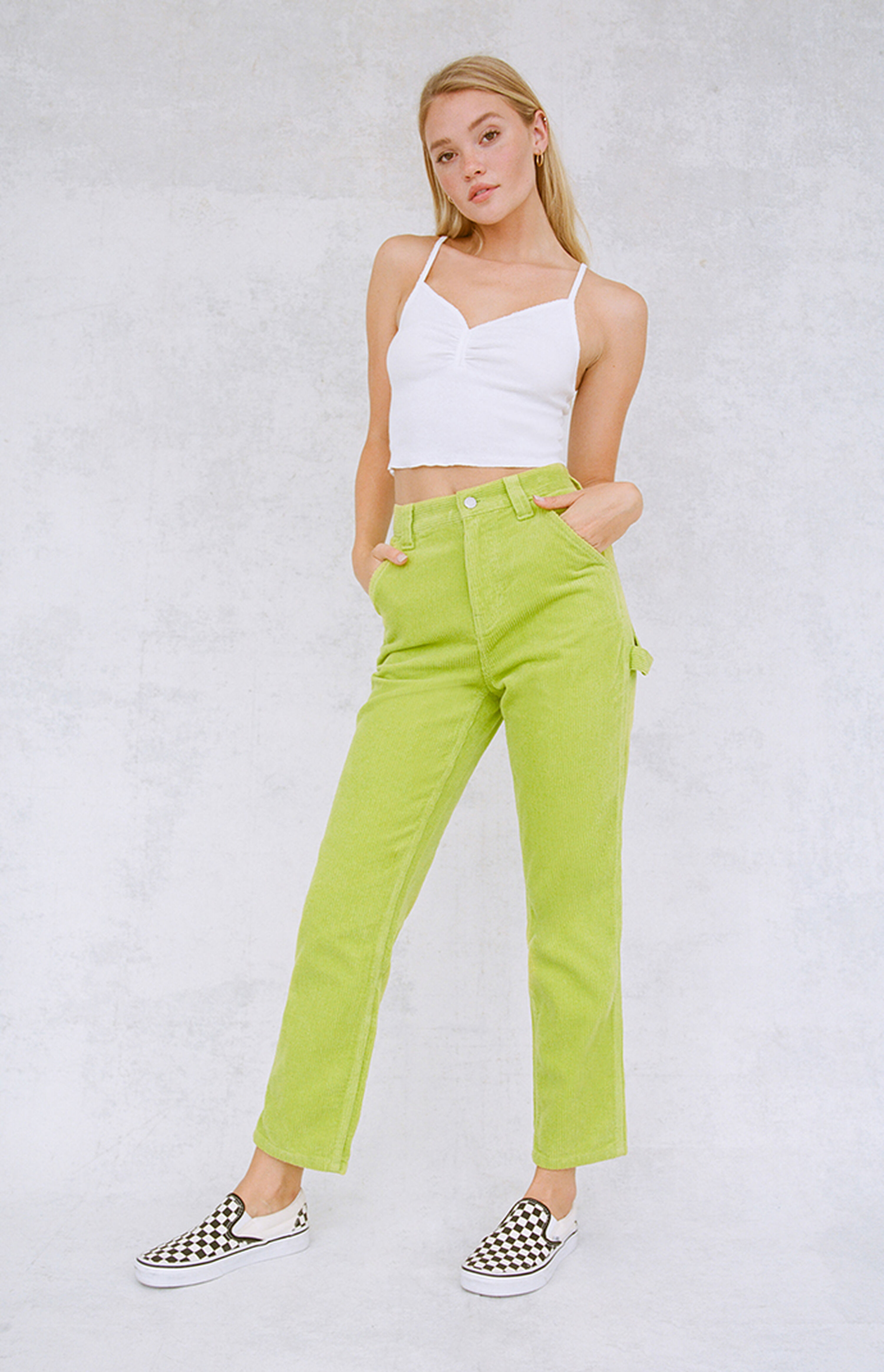 PacSun Lime Corduroy High Waisted Carpenter Pants PacSun