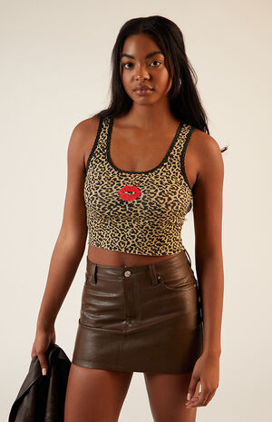 Lips Leopard Cropped Tank Top image number 2
