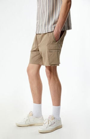 Brown Stretch Cargo Shorts image number 3