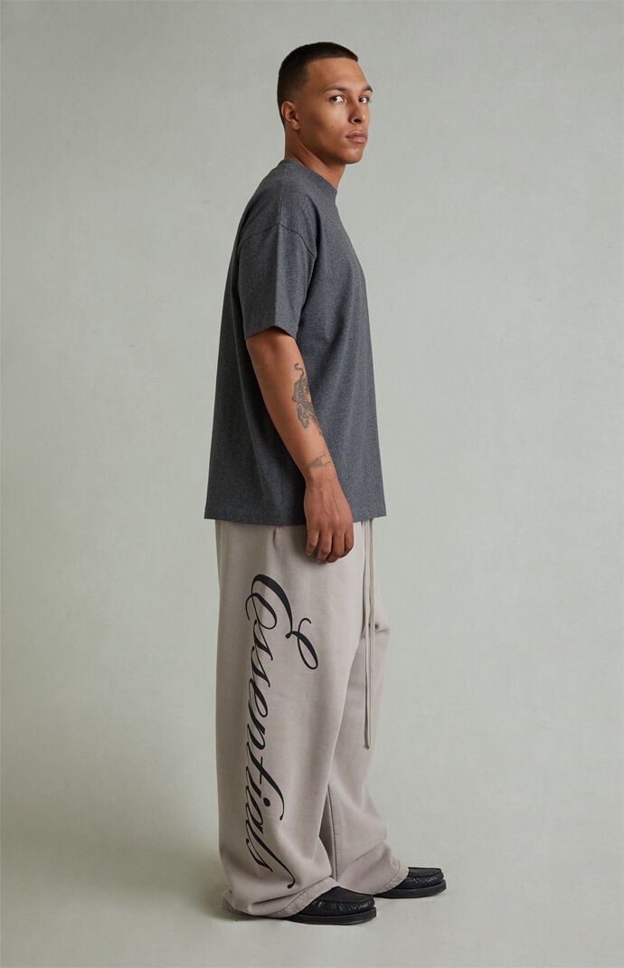 Fear of God ESSENTIALS Smoke Grey Script Logo Lounge Fleece Baggy Sweatpants