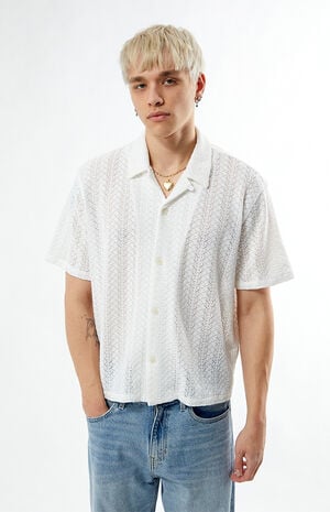 White Lance Swirl Knit Oversized Camp Shirt