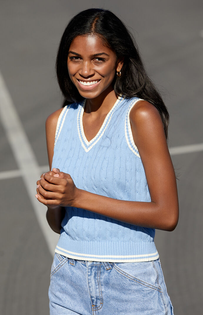 Blue knit vest cheap
