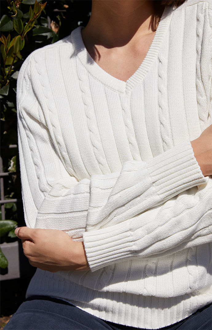 John Galt White Ida Cable Knit Sweater PacSun