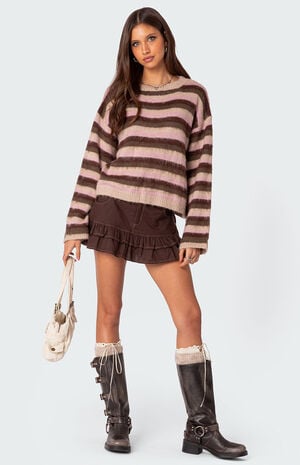 Oversized Fuzzy Striped Sweater image number 2