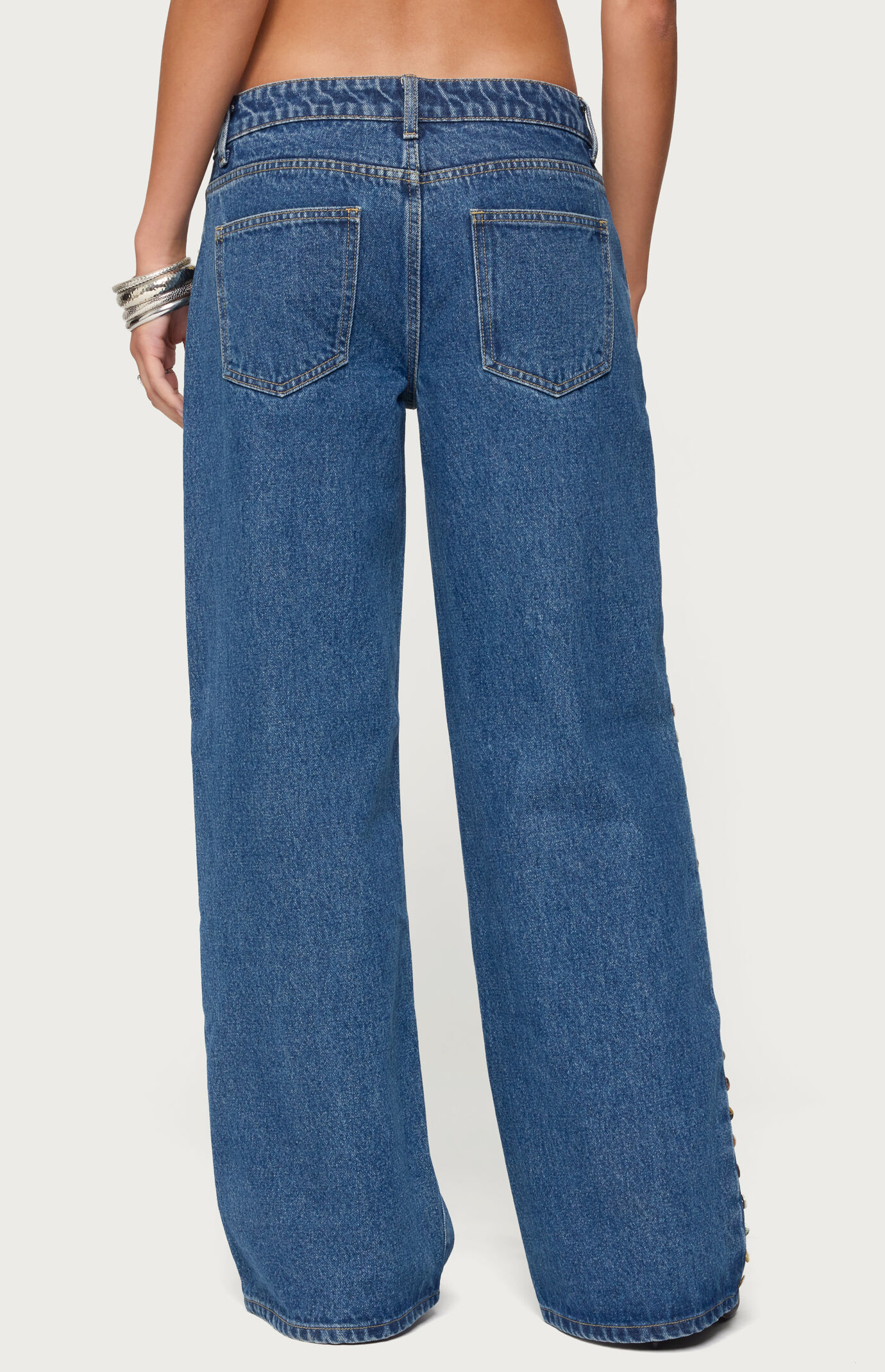 Edikted Iridescent Button Low Rise Jeans
