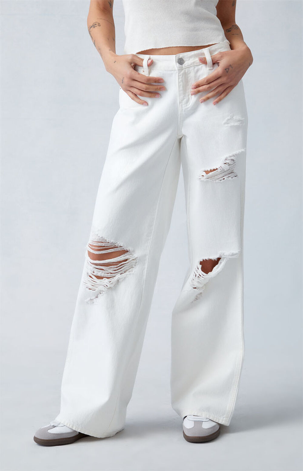 Pacsun Eco White Ripped Low Rise Baggy Jeans Pacsun — free download