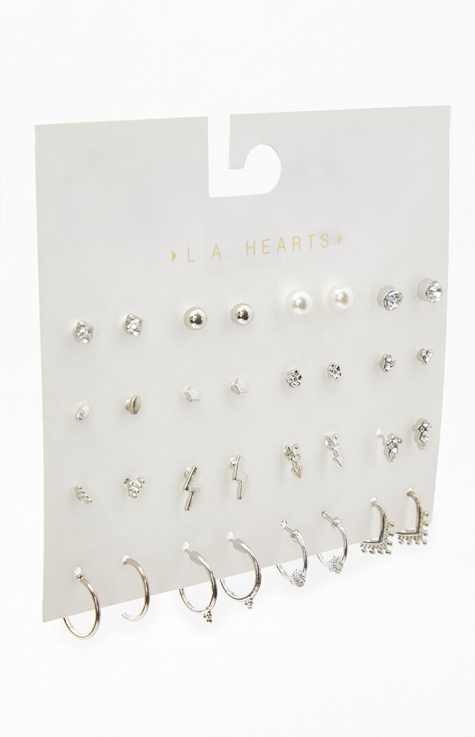 16 Pack Small Silver Earrings