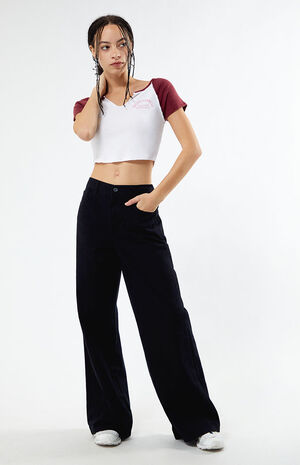 Black Elastic Waist Wide Leg Trousers image number 2