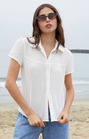 White Textured Teagan Collared Top image number 1