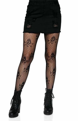 Pirate Net Skull Tights image number 1