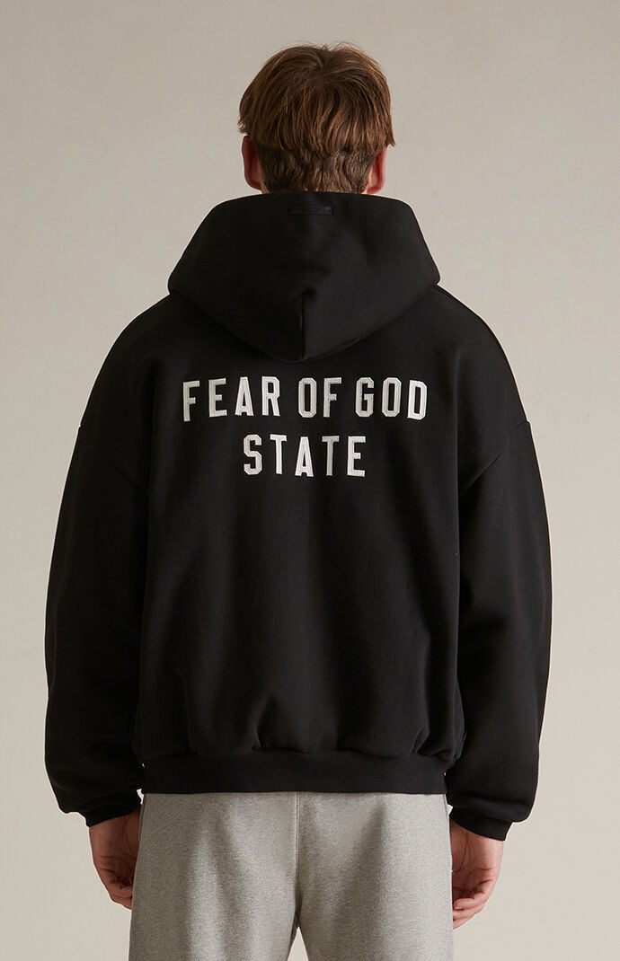 Fear of God Essentials Black Heavy Fleece Full Zip Hoodie PacSun