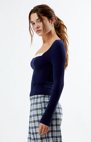 Lace Trim Ribbed Long Sleeve Top image number 4